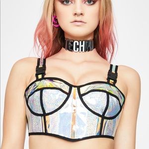 DOLLS KILL Chrome Opulent Empress Hologram Top